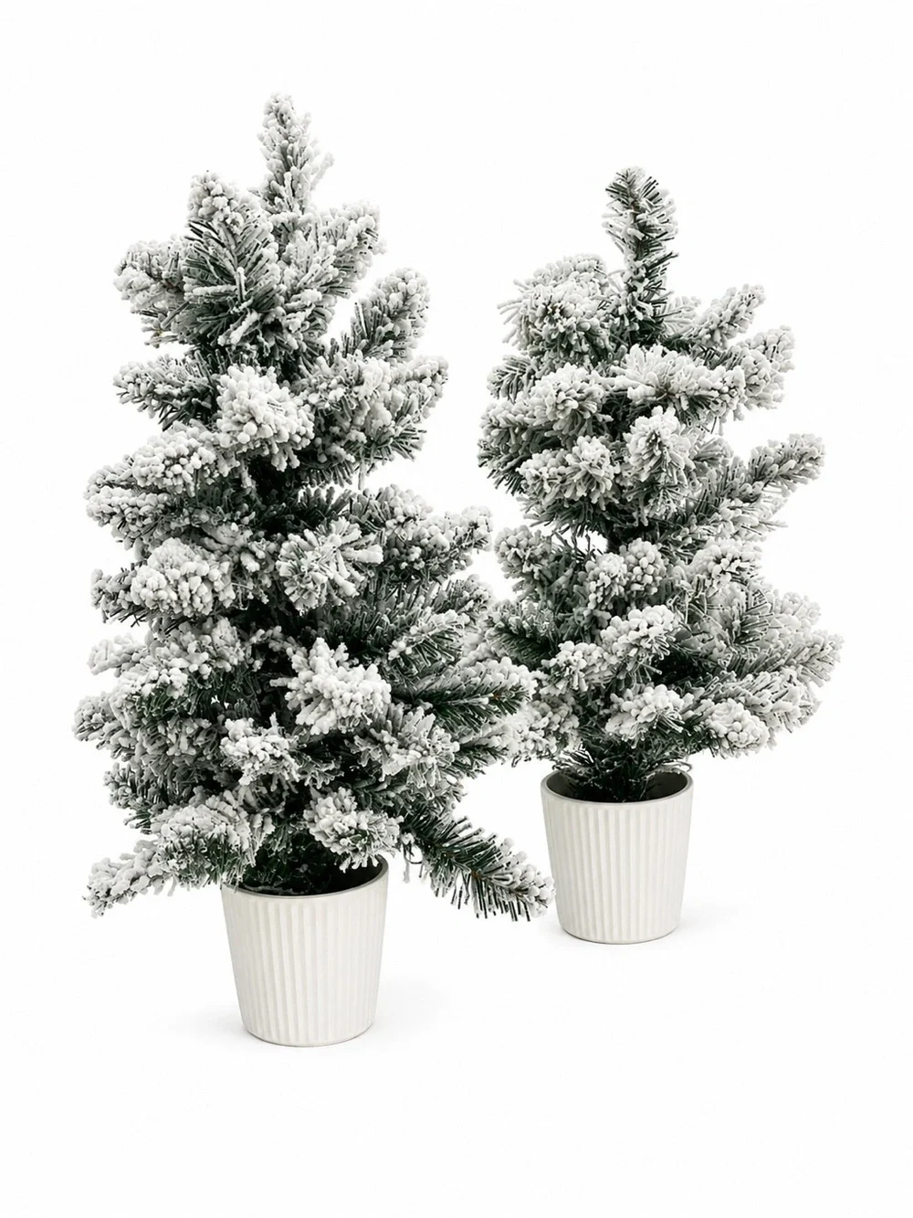 Flocked Potted Christmas Pine Trees – Snowy White